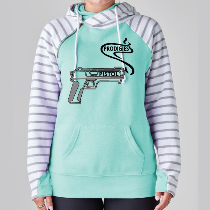 Pistol Prodigies Hoodie - Teal/Striped Side Zipper